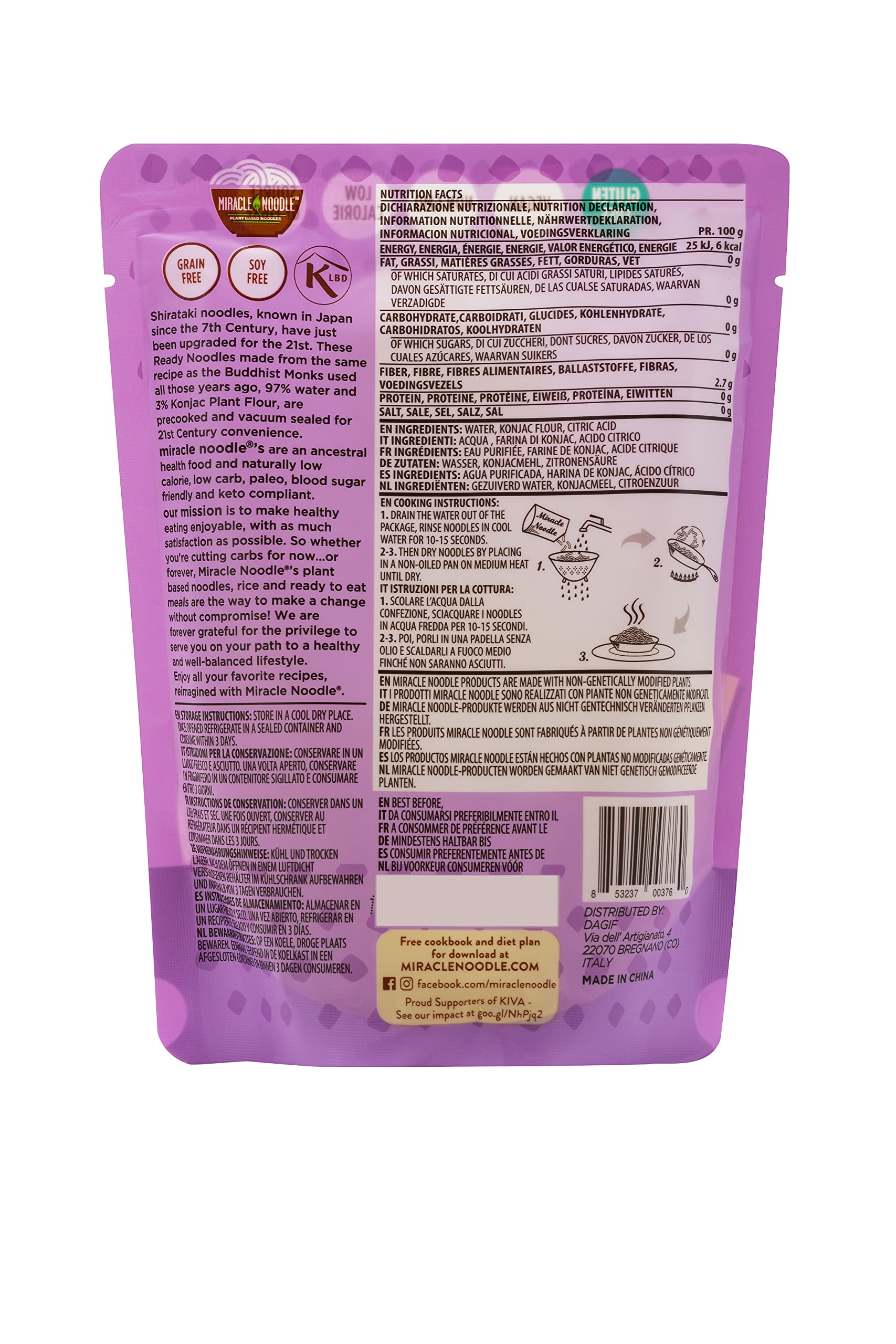 Penne Shirataki Miracle Noodle. Nuova Generazione, Senza Odore e Senza Retrogusto. Adatte a Diete Paleo e Keto. Confezione da 10 pacchetti da 200g netti.