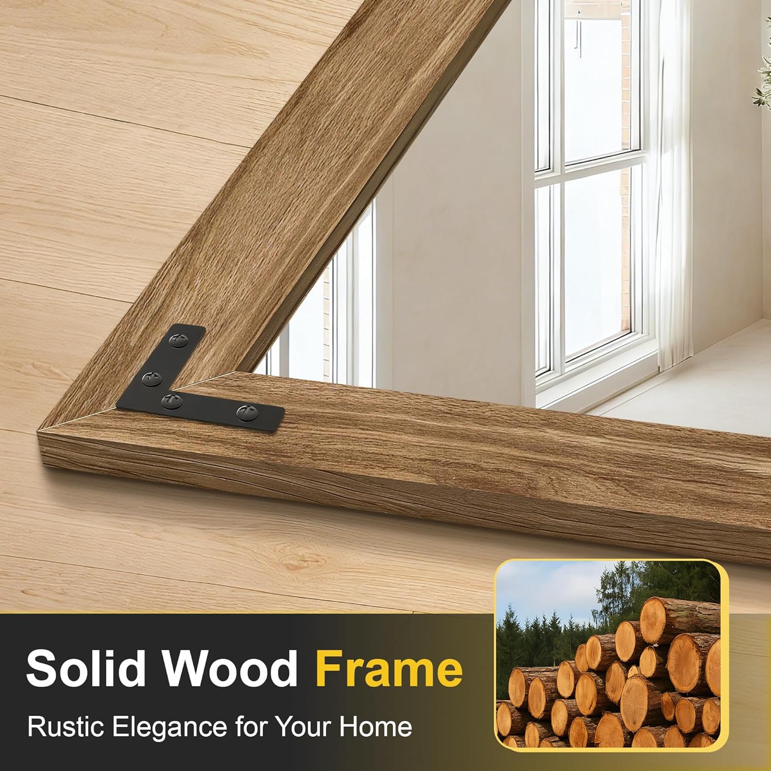 Wood Bathroom Mirror for Wall, 24"x36" Rustic Farmhouse Wood Framed Mirror for Bathroom Sink, Entryway, Living Room, Bedroom