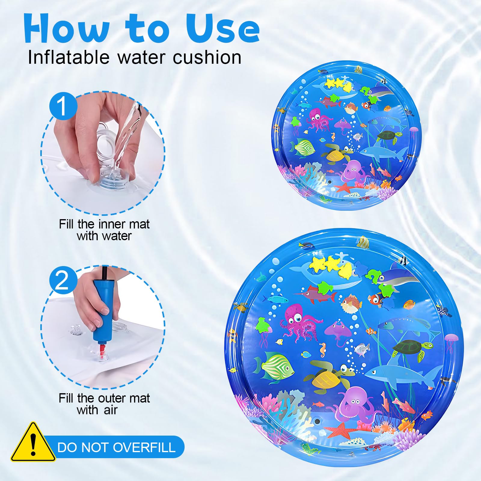 Kenmohuo Thickened Cat Water Mat, 100 * 100cm WaterBed for Cats Tummy Time CatMat with Fish - Image 3
