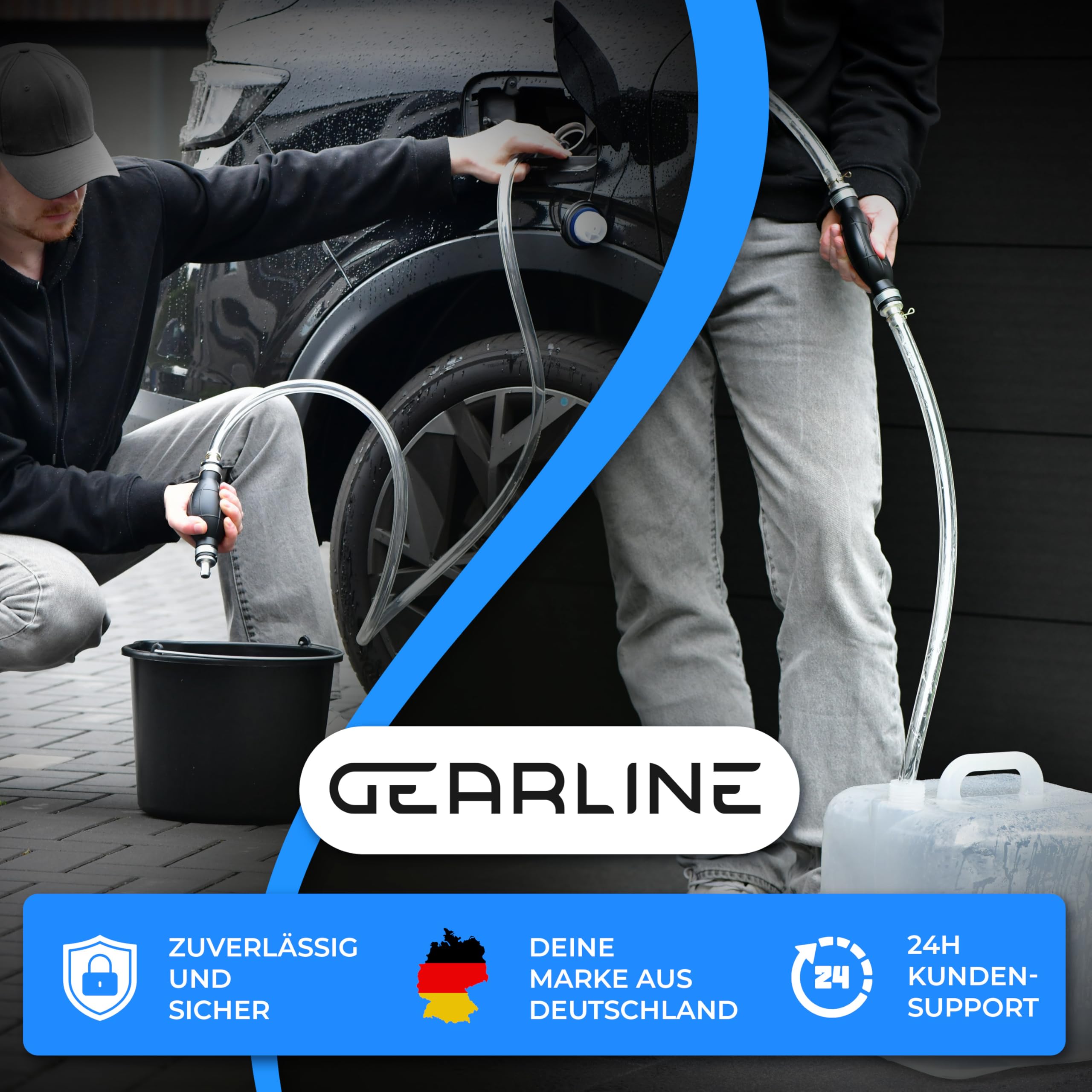 Handpumpe [2Meter] - XL Umfüllpumpe Inkl. Flüssigkeitsregler zum Umfüllen von Wasser, Benzin, Diesel und Öl - Schlauchpumpe Kraftstoffresistent mit Vakuumfunktion