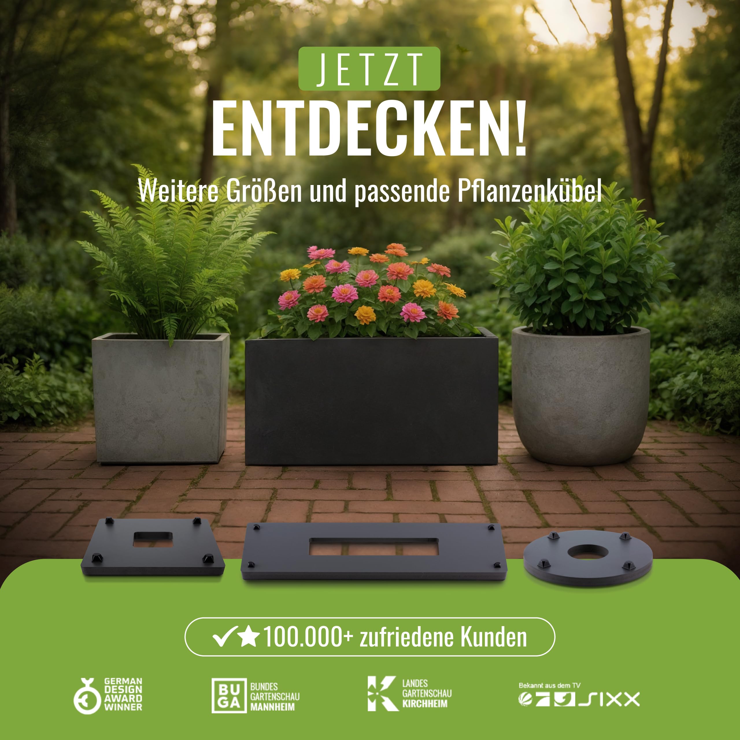 Pflanzwerk® Jardinière Porte Plantes*ULTRAPLAT Designer sous-vases à roulettes* Ø28cm pour Tous Les Pots et bacs à Fleurs *Design breveté* *capacité de Charge 120KG* *Made in Germany*