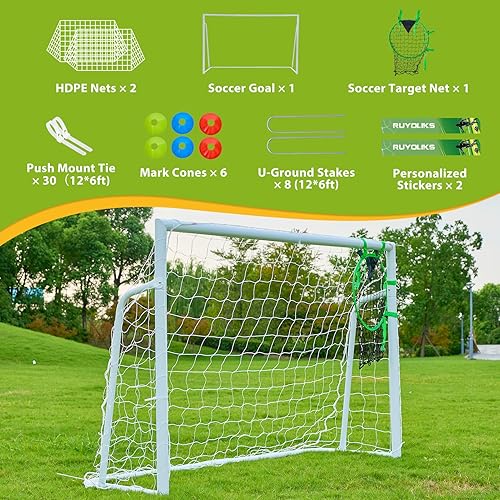 Miniatura 3 de Portería de fútbol de 12 × 6, 8 x 6 y 6 x 4 pies para patio trasero, portería de fútbol de acero de 2 pulgadas de diámetro para niños y adultos,
