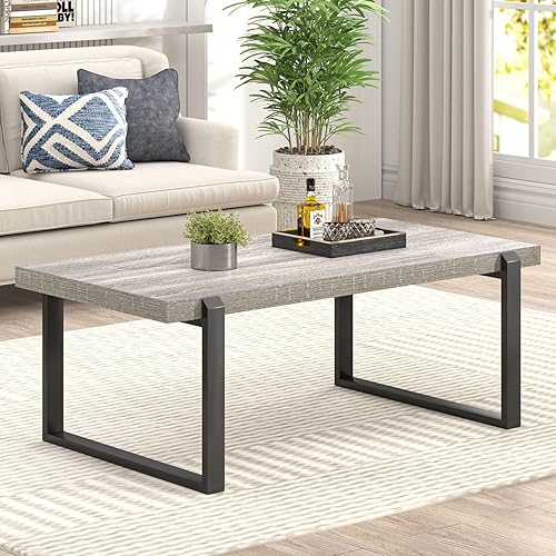 Miniatura 93 de FOLUBAN Mesa de centro rústica, moderna mesa central industrial de madera y metal para sala de estar, roble de 47 pulgadas Roble,Negro