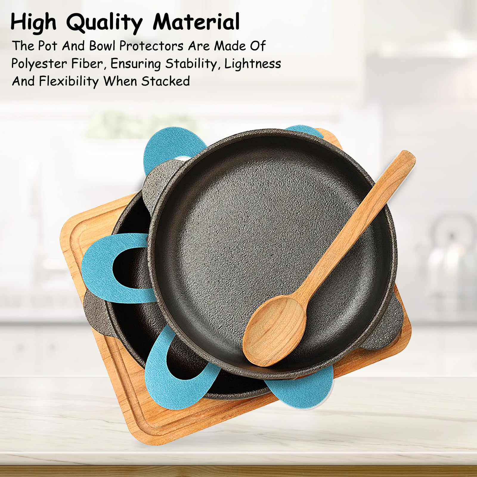 Oruola 8-Piece Felt Pan Protector Set - 4 Sizes (6, 8, 10, 12 Inch) For Stacking Pots & Pans, Scratch Prevention