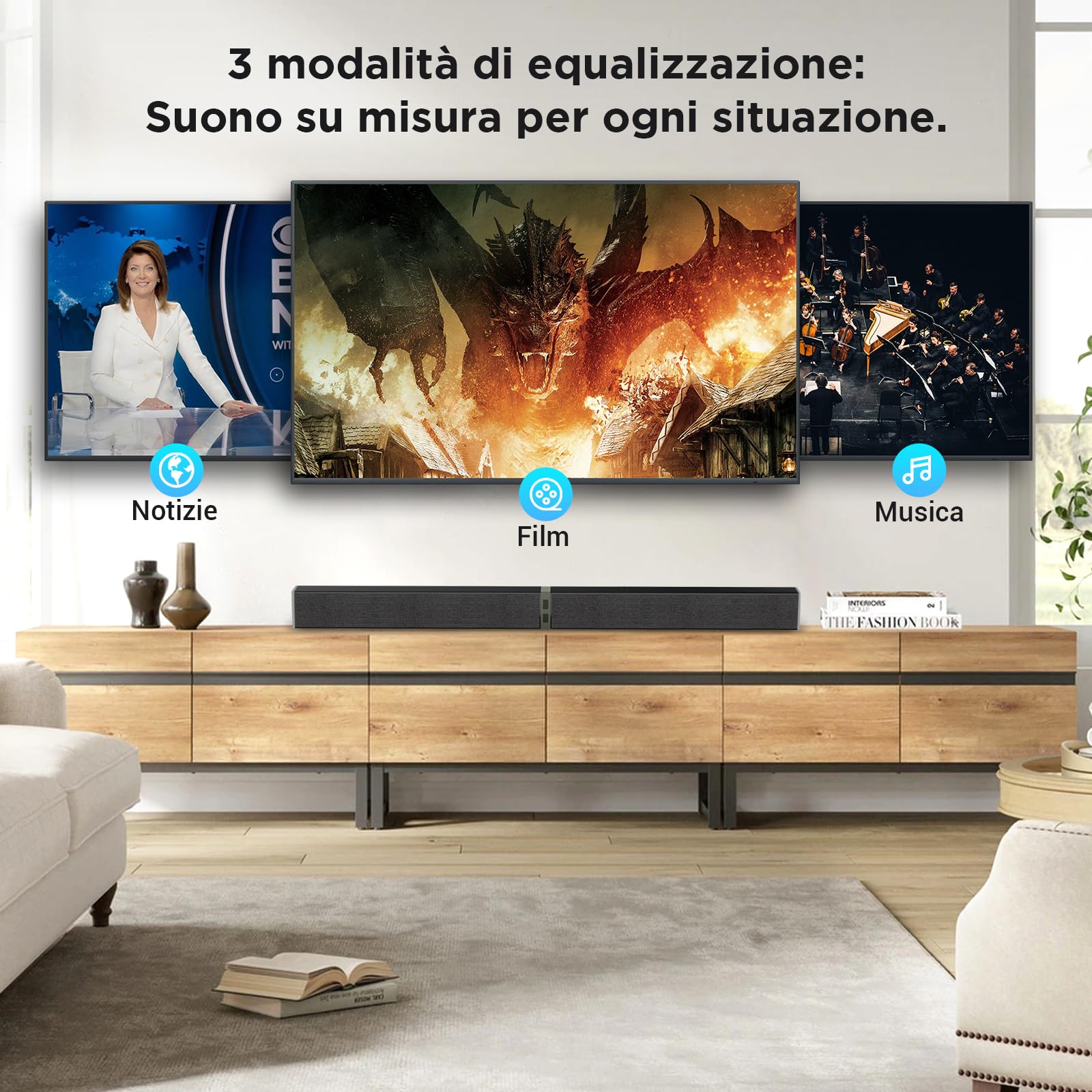 Bluetooth Soundbar per TV, 32 Inch Staccabile 2 in 1 Sound Bar per Televisore con Audio Potente, Altoparlanti per TV per Home Theater Audio, 2.0 canali con OPT/ARC/AUX, 1pcs