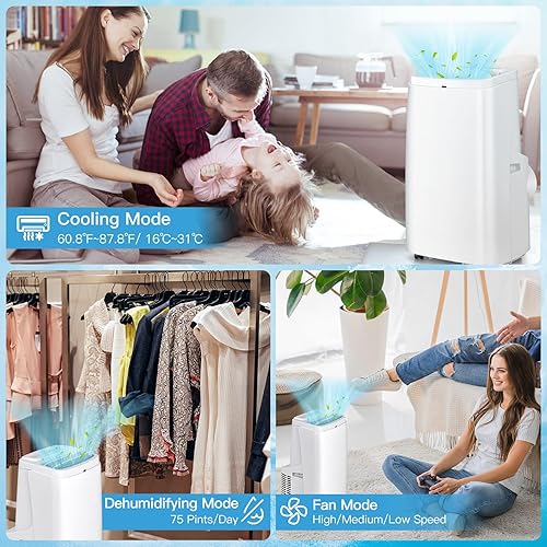 Miniatura 10 de PETSITE Aire acondicionado portátil de 9000 BTU, unidad de refrigeración 3 en 1 con deshumidificador integrado y modos de ventilador, incluye kit de