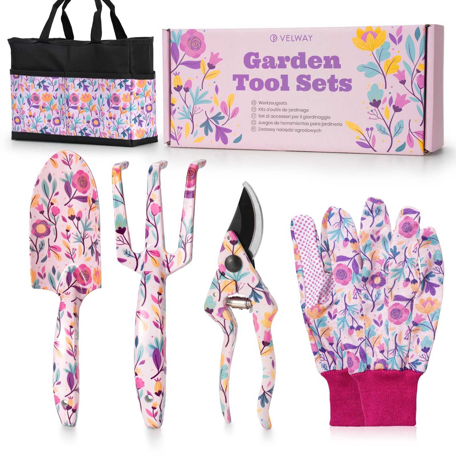 Juego Herramientas Jardinería 5 Piezas Con Guantes Y Caja Regalo - Ideal Para Mujeres