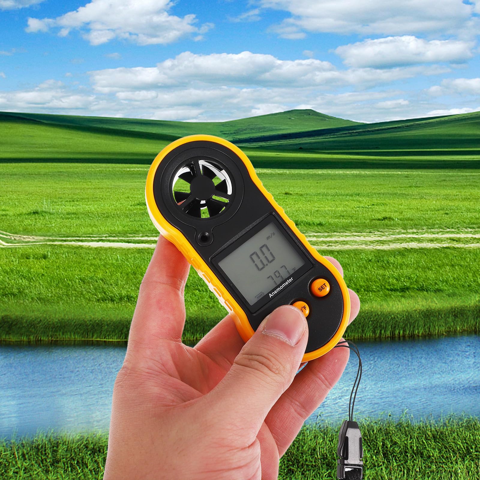 Abaodam Anémomètre Portable Numérique Léger en Plastique Mesure Précise Vitesse du Vent et Température 6 Pales pour Activités de Plein Air