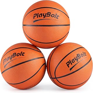 Mini pelotas de baloncesto de 7 pulgadas, tamaño 3 (paquete de 3) de goma con bomba manual para mini aros | Pelotas de baloncesto de goma para mini aros, baloncesto en la pileta, práctica en el patio trasero, juegos de arcade, juegos en interiores y exteriores, recuerdos de fiesta