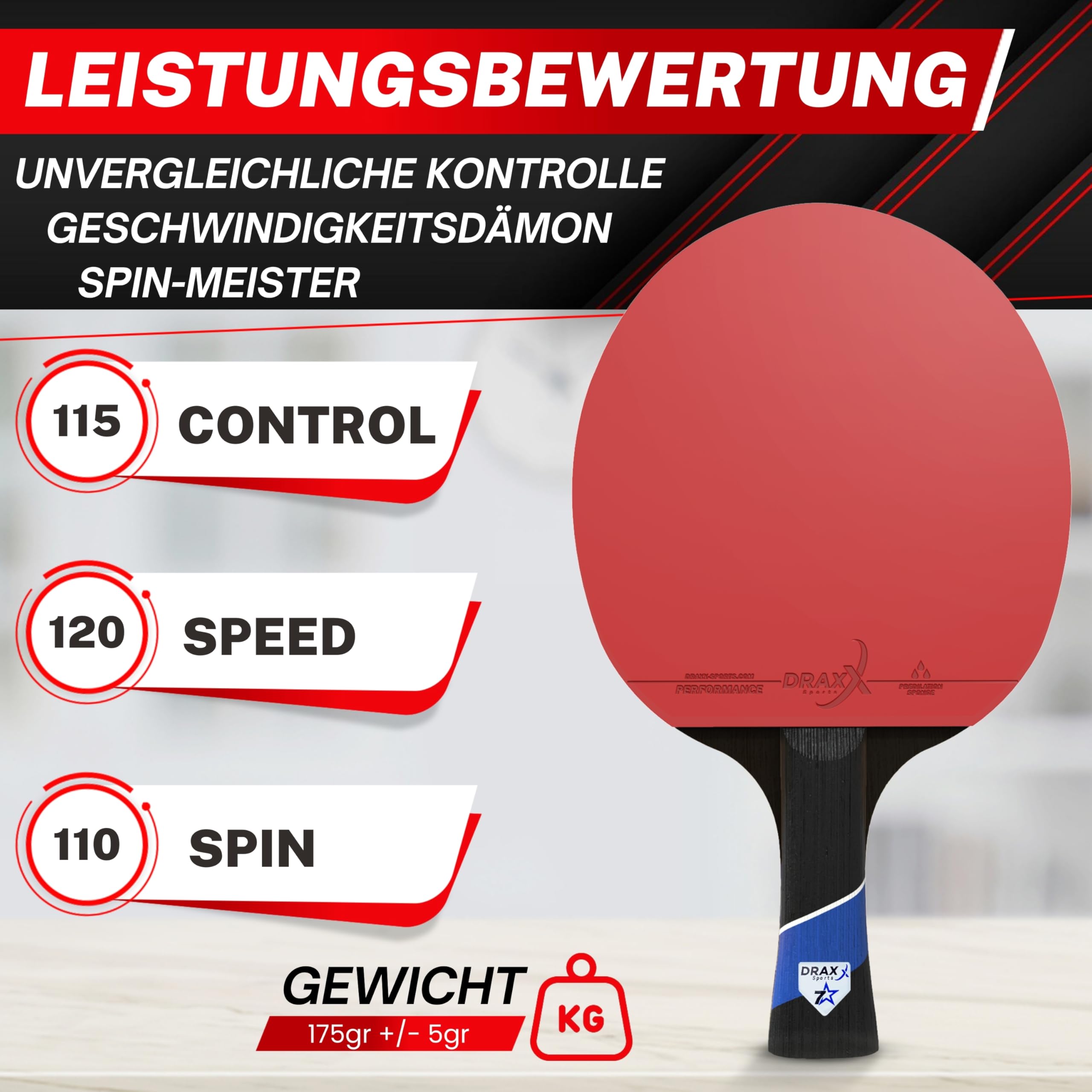 Tischtennisschläger Carbon | Professioneller Carbon-Schläger für unvergleichliche Kontrolle, Spin und Power, Ultraleicht, 2 mm Schwamm und Hochleistungsbelag