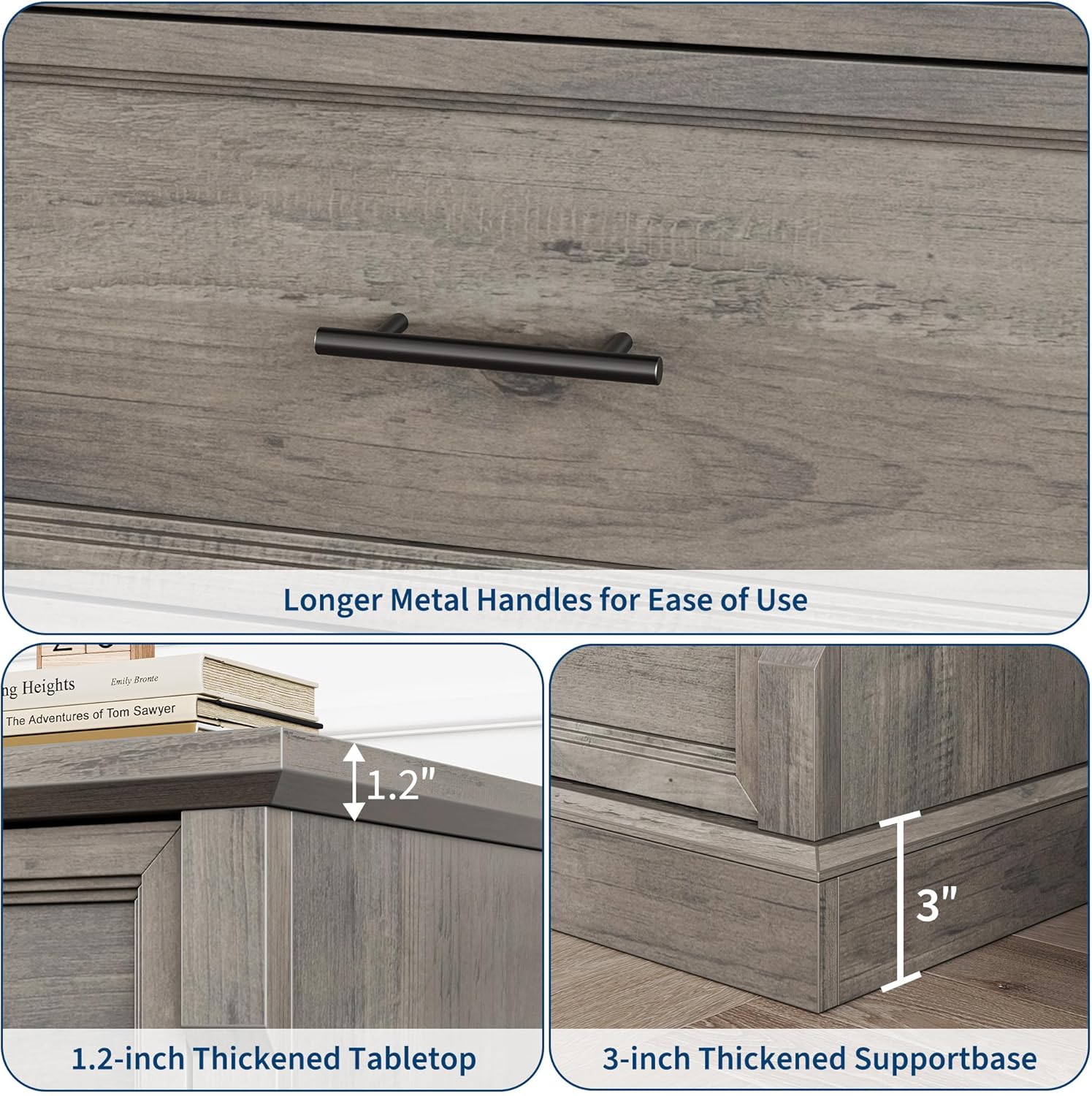 IDEALHOUSE Grey 5 Drawer Dresser for Bedroom, Farmhouse Tall Chest of Drawers with Metal Handles, Rustic Wooden Dresser for Living Room, Hallway