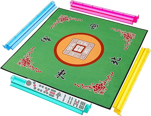 Glimin El juego de 5 accesorios Mahjong incluye 4 bastidores de acrílico Mahjong con empujadores y 1 funda de mesa Majiang de gran tamaño, estante