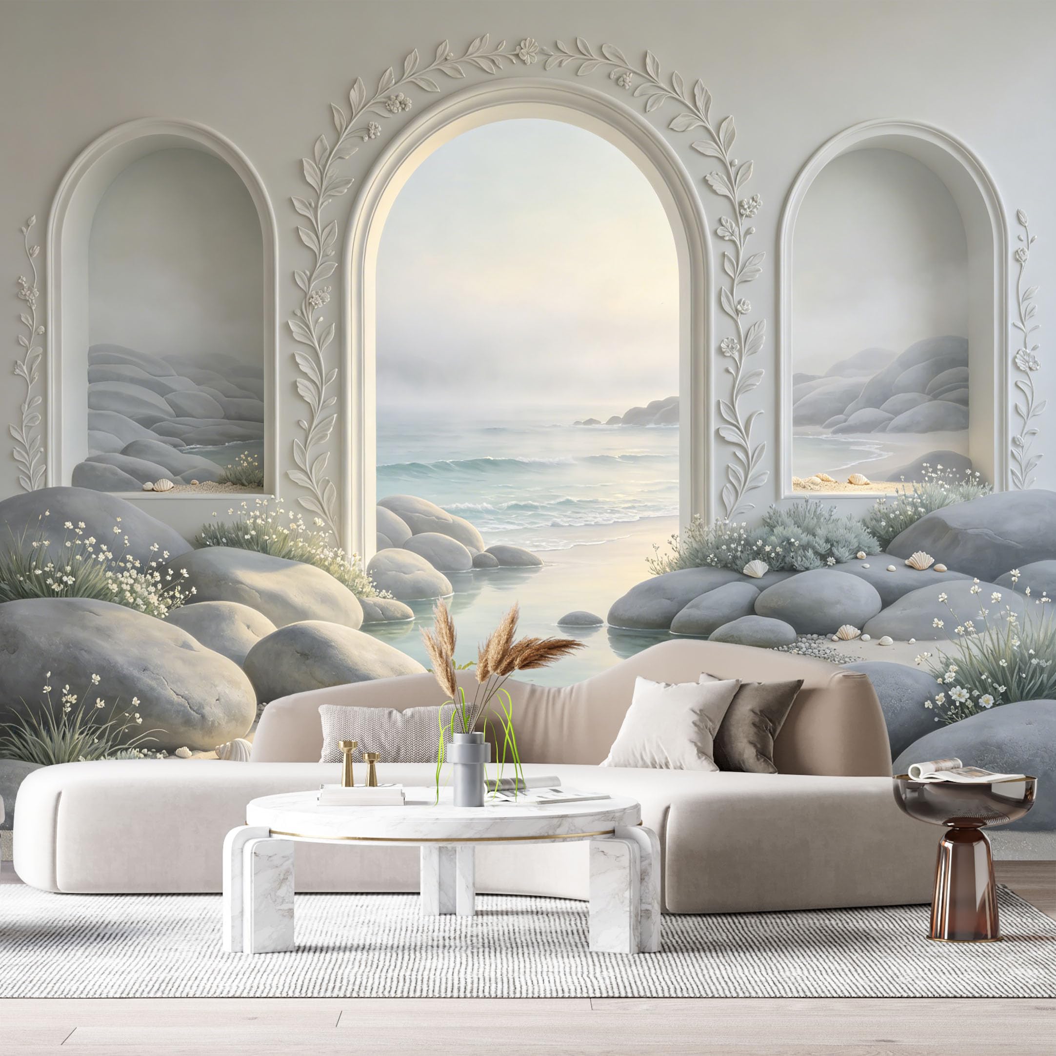 Custom Size Wall Murals Coastal Ocean View Archway 3D Trompe L'Oeil SelfAdhesiveWall Fabric Removable Wallpaper Wall Decor for Living Room Bedroom Bathroom