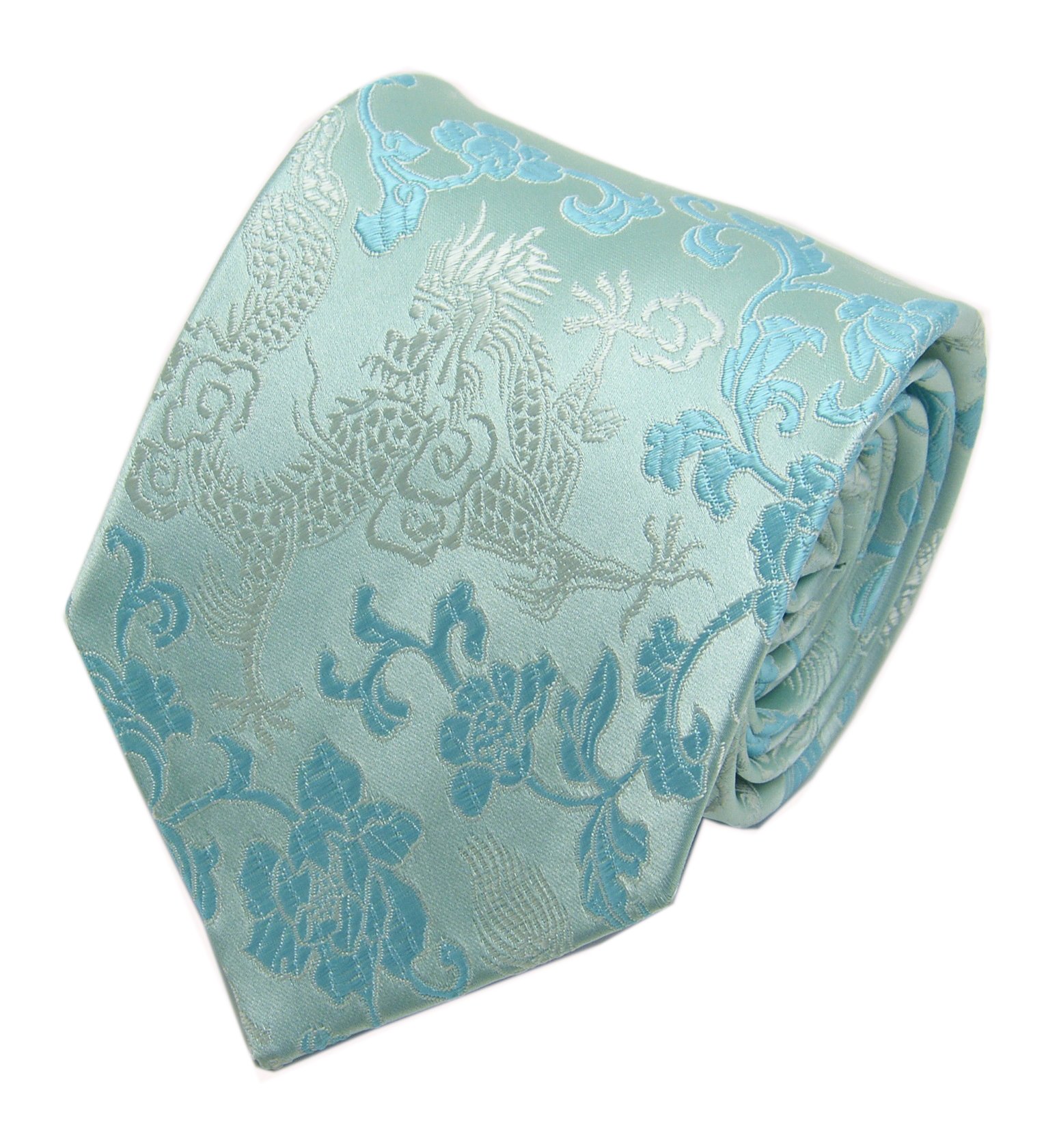 Corbata de seda para hombre, diseño de peonía de dragón bordado, regalo formal de boda, Azul/claro