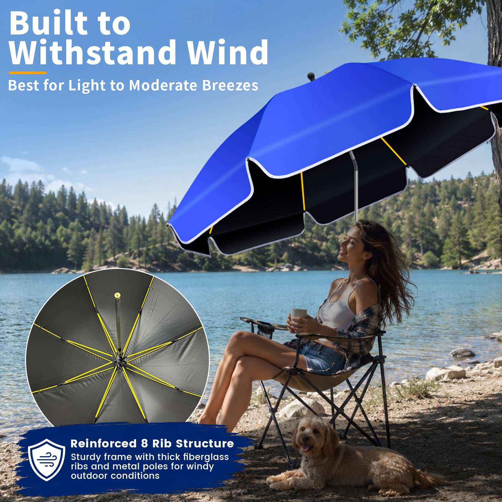 2er-Pack 124cm Strandstuhl Sonnenschirm mit Klemme, UPF50+ UV-Schutz, 360° drehbarer Clip-On Sonnenschutz, tragbarer Schirm für Strandstuhl, Camping, Golf, Kinderwagen,Rollstuhl