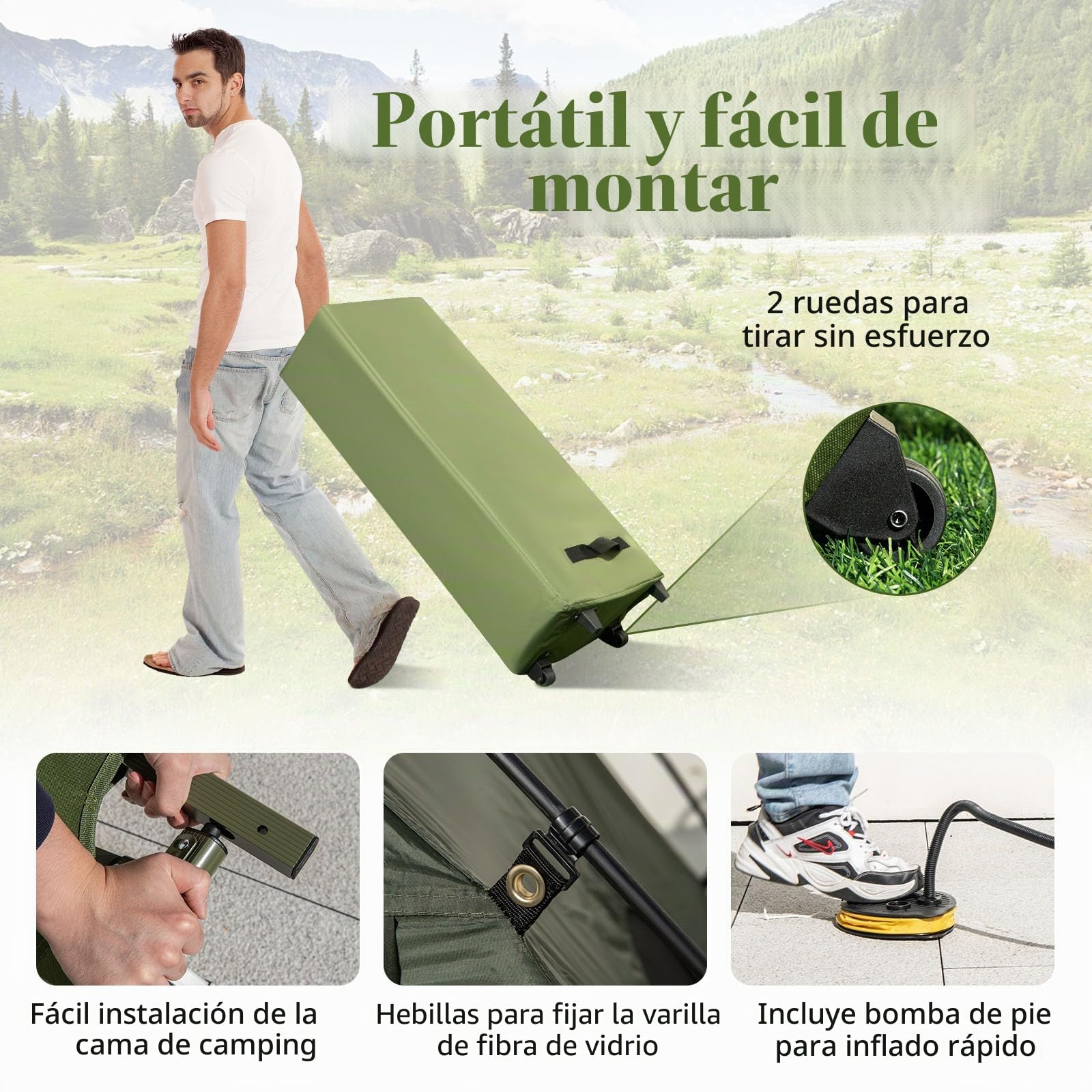 GYMAX Tienda de Campaña Plegable 5 en 1, Combinación de Tienda con colchón de Aire y Almohadas, Sacos de Dormir, Sombrilla, Tienda de cúpula para 2 Personas