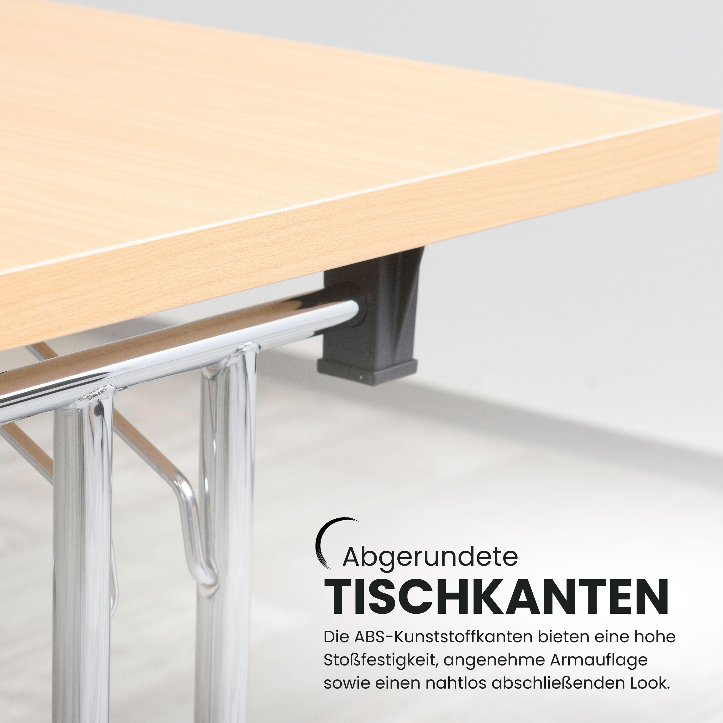 Bümö Klapptisch Buche 160 x 80 cm klappbar & stapelbar, klappbarer Schreibtisch, Klappschreibtisch, Tisch klappbar, Klappbarer Tisch, Klapptisch Holz-Platte, Gestell stabil aus Metall verchromt