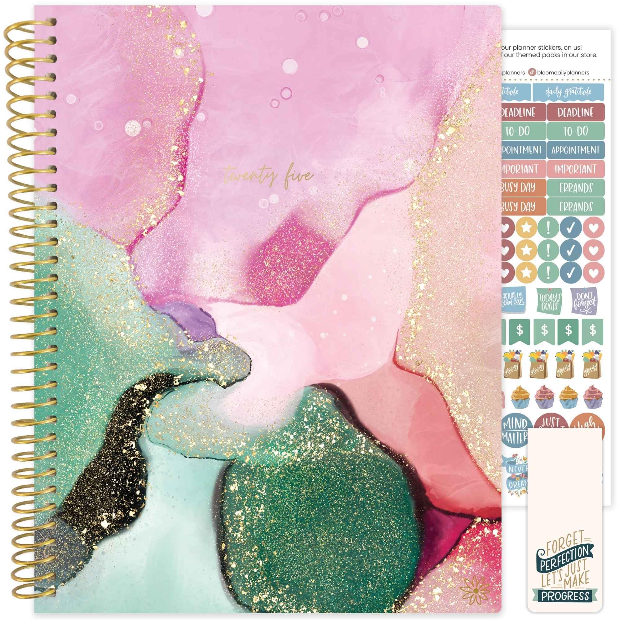 bloom daily planners2025 (8.5" x 11") Calendar Year Day Planner (January 2025 - December 2025) - Weekly/Monthly Dated Agenda Organizer with Stickers & Tabs - Alcohol Ink