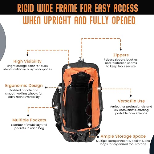 Miniatura 9 de Bolsa de herramientas rodante y lona de 18 pulgadas - Paquete de 2 - Bolsa de herramientas portátil con ruedas - Tela resistente al agua - Bolsa de