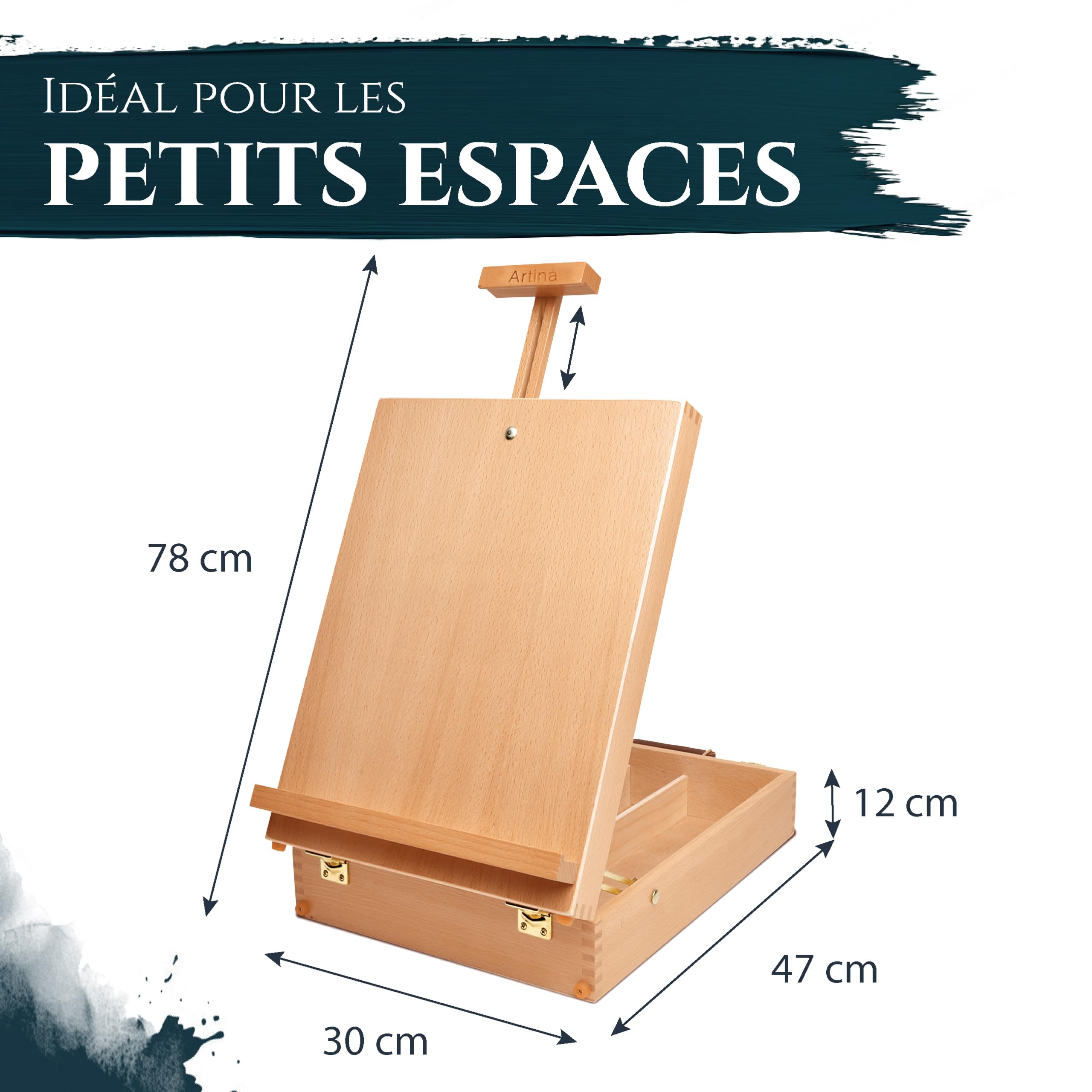 Artina chevalet de table réglable pour toiles jusqu'à 66cm coffret