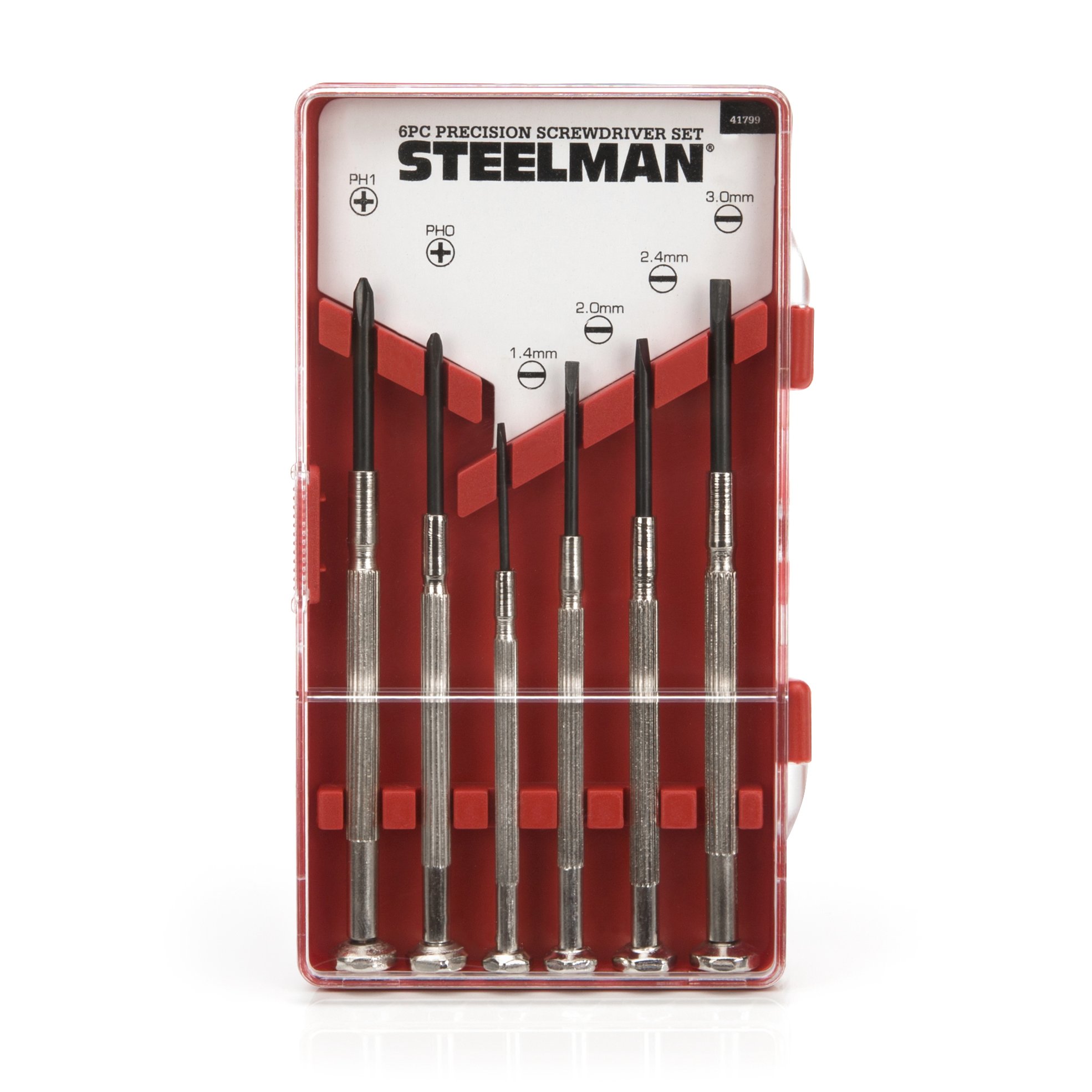 STEELMAN Precision Steel Shaft 6-Piece Electronics Screwdriver Set, Variety of Slotted/Phillips Sizes, Swivel-Head, Storage Case Included