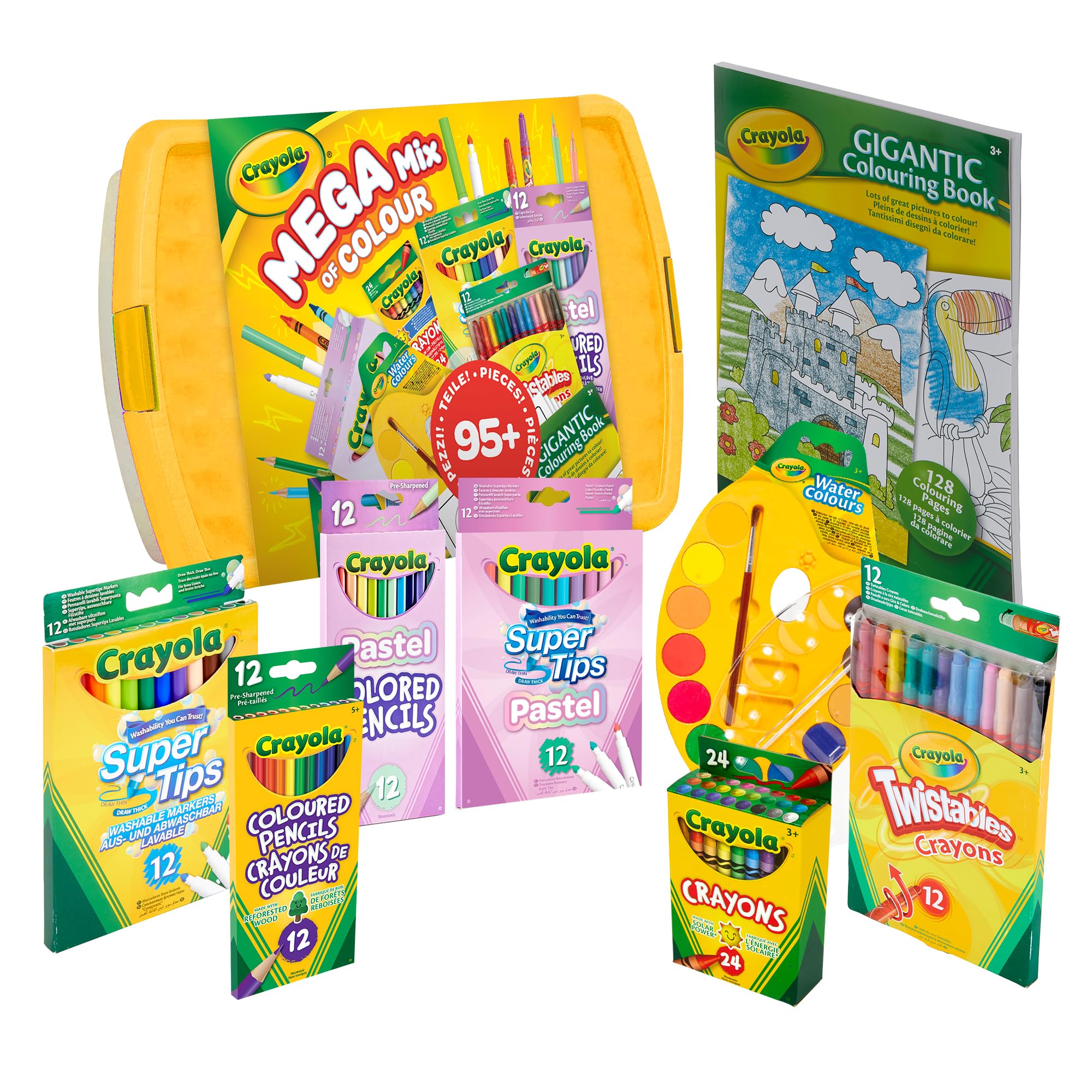 CRAYOLA Mega Mix of Colour Tub: Contains 90+ Items Including Crayons, Markers, Pencils,Felt Tip Pens, Paints and a Colouring Book, Ideal for Kids Aged 3+