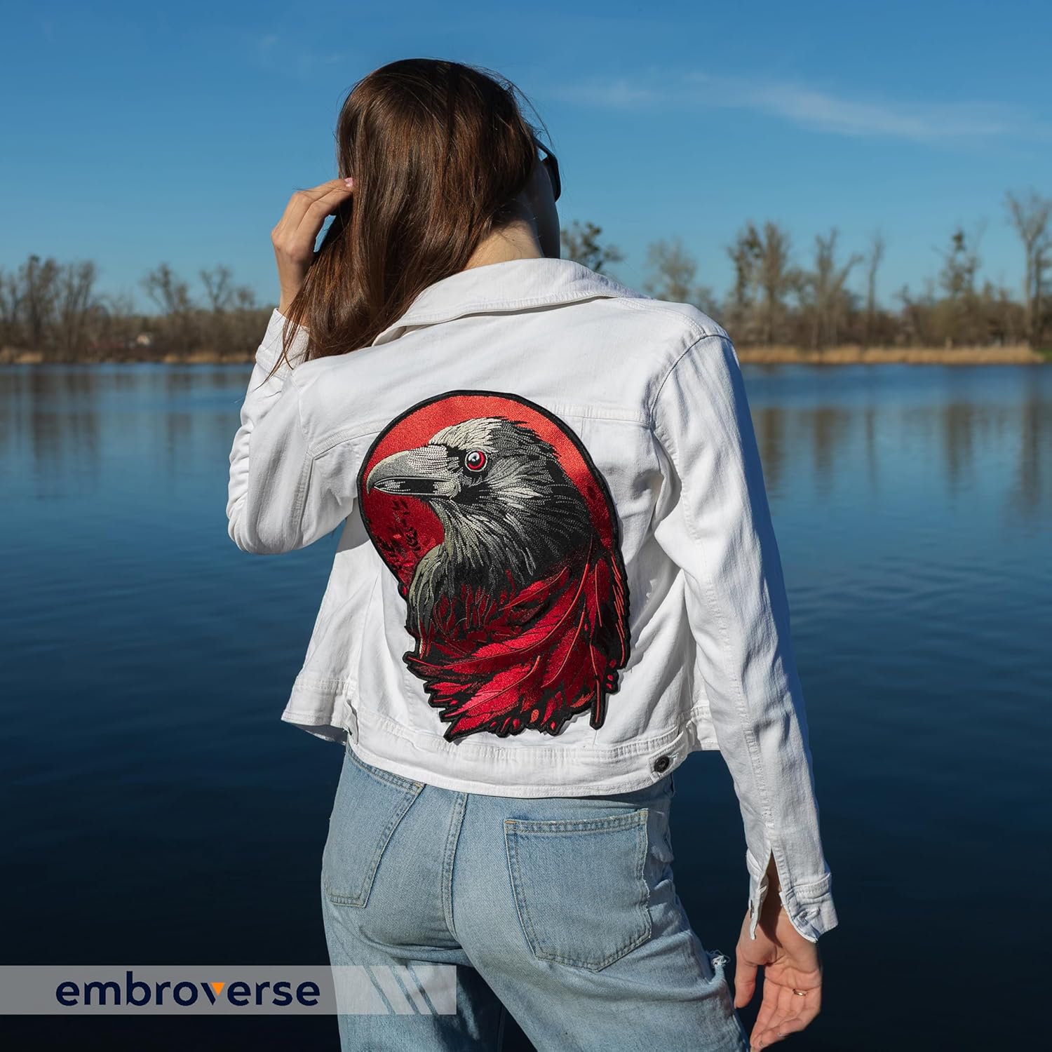 EMBROVERSE Mystic Raven Blood Moon Back Patch - Gothic Feathered Crow Premium Embroidered Iron-On Statement Piece for Jackets - 6.9 x 10 inches