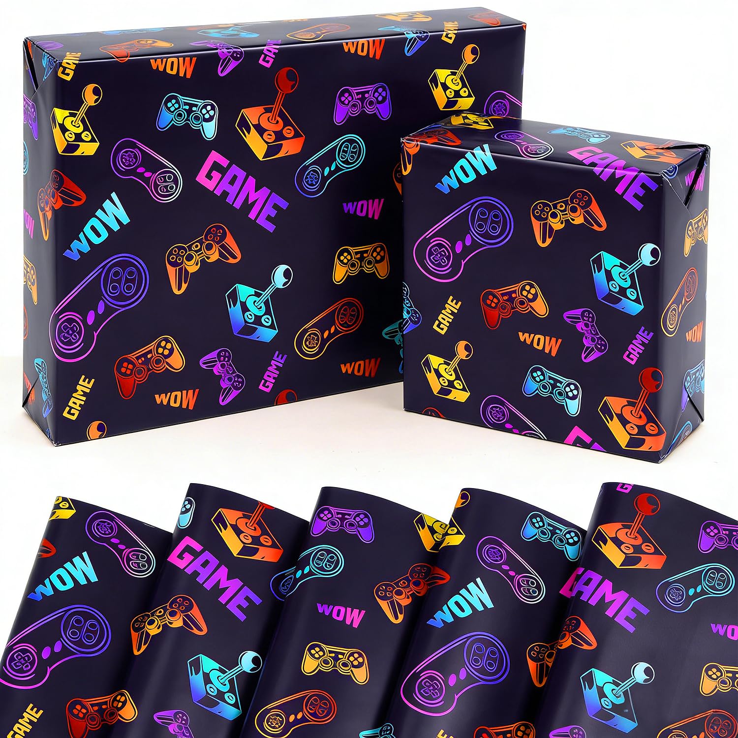 Gaming Wrapping Paper, 5 Sheets 50x70cm Boys Gift Wrapping Paper with Colorful Video Game for Girls Birthday Favor Game Lover Game Party