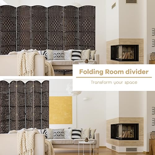 Miniatura 3 de Giantex Divisor de habitación de 6 paneles de 6 pies de alto, panel divisor de madera independiente con fibra de papel tejida hecha a mano,