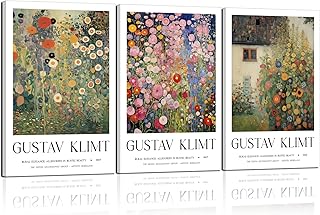 Framed Gustav Klimt Canvas Wall Art Colorful Floral Poster Picture Vintage Countryside Painting Nature Landscape Modern Home Print Living Room Gallery Office Ready to Hang 12x16 Inch x3