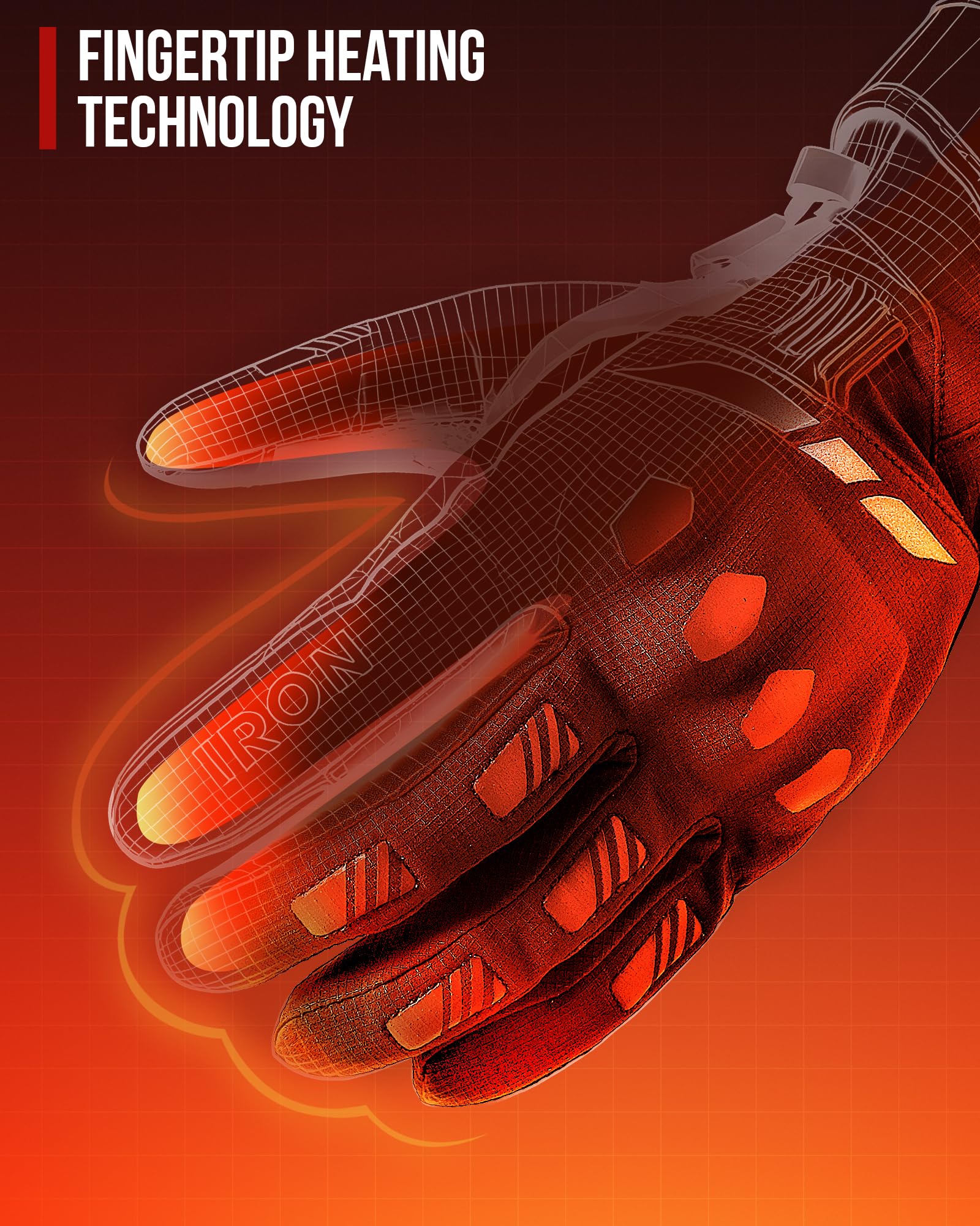 RIDEIRON Beheizbare Motorradhandschuhe, CE-Zertifiziert, Touchscreen | Fingerspitzenheizung, 3 Stufen, Smart-Modus, Akku, wasserdicht und reflektierend, für Motorrad und Winter, Modell: MG7502H