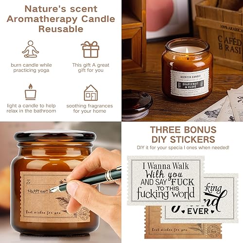Miniatura 4 de Paquete de 2 velas perfumadas, regalos para hombres y mujeres, velas de aromaterapia con cera de soja natural, tabaco de teca y pomelo, juego de