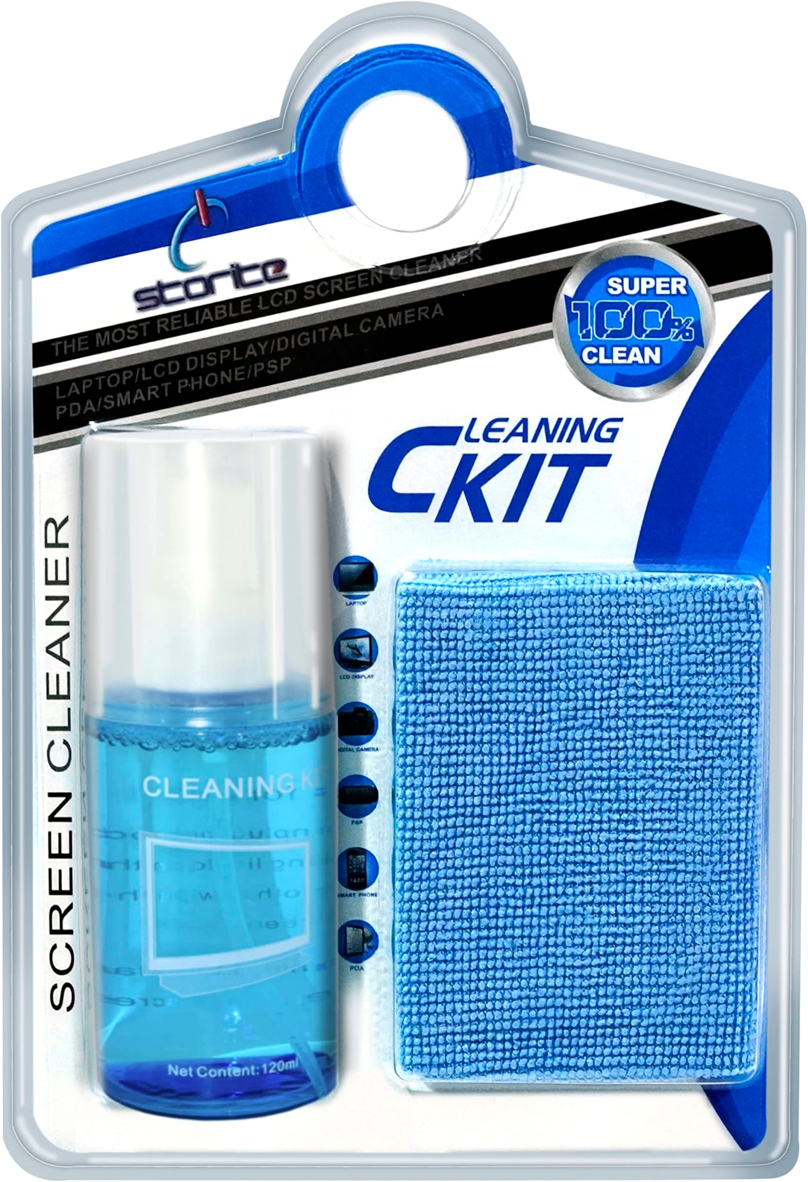 Storite 2 in 1 Professional Screen Cleaning Kit (120ML) for Laptops,Mobiles,iPhone,Tablet,OLED,LED,LCD,Computers (Includes: Cleaning Solution, Plush Microfiber Cloth)