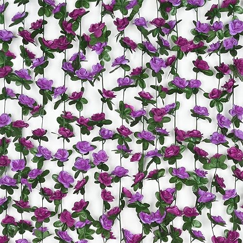 Miniatura 2 de BLEUM CADE 2 guirnaldas de flores moradas de 16.4 pies y 5 hebras de 41 pies, guirnalda de flores moradas falsas con tira de luces