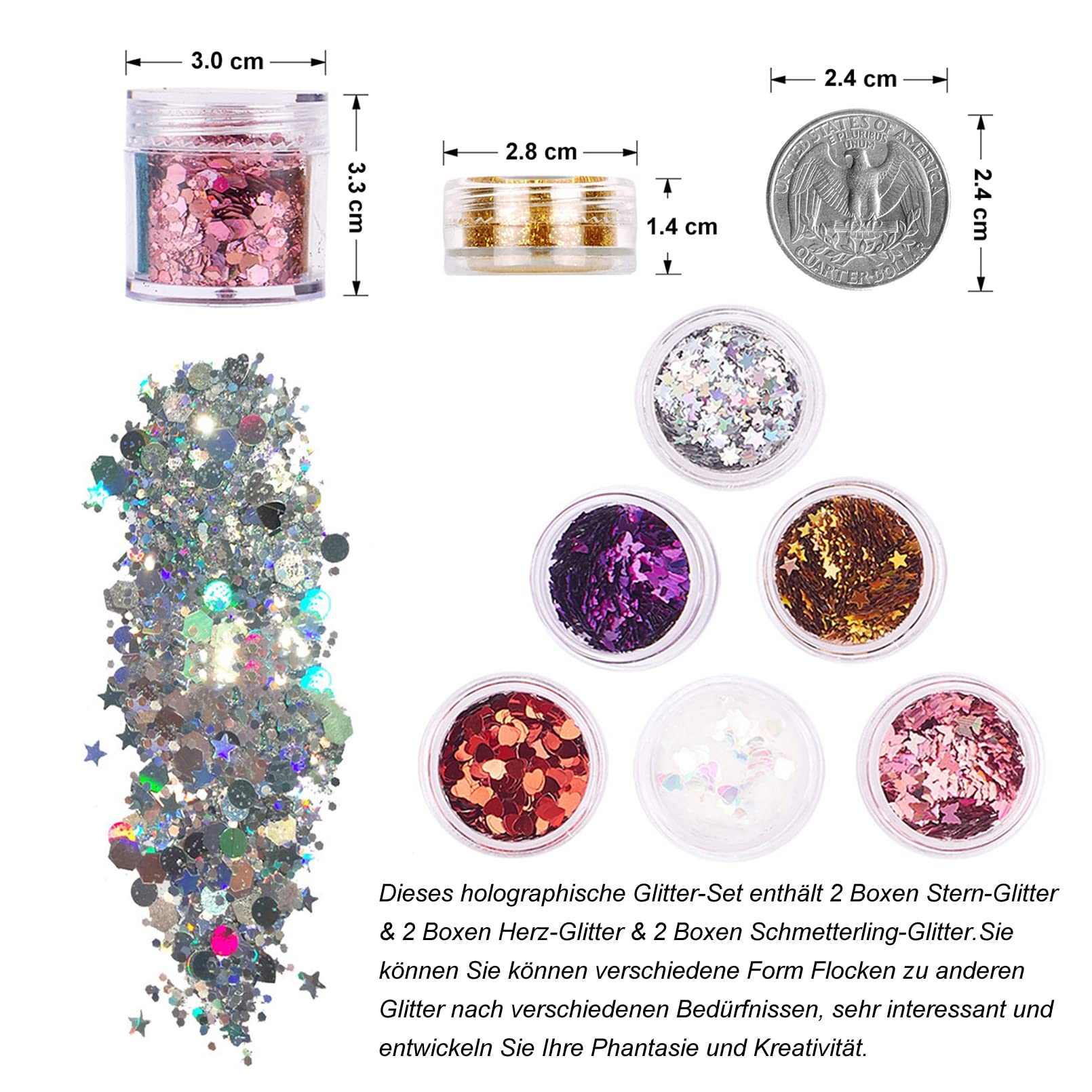 Glitzer-Set Mit 12 Farben & 6 Pailletten-Boxen – Holografischer Chunky Glitter Für Make-up, Nägel & Basteln