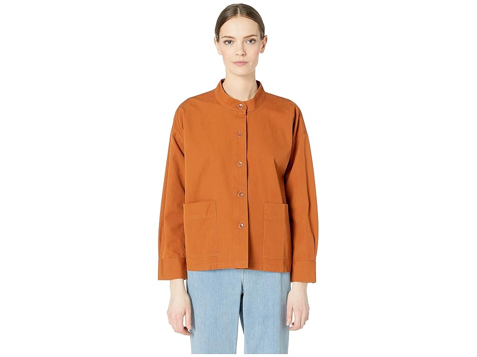 

Eileen Fisher Mandarin Collar Boxy Jacket (Musk) Women's Coat, Taupe
