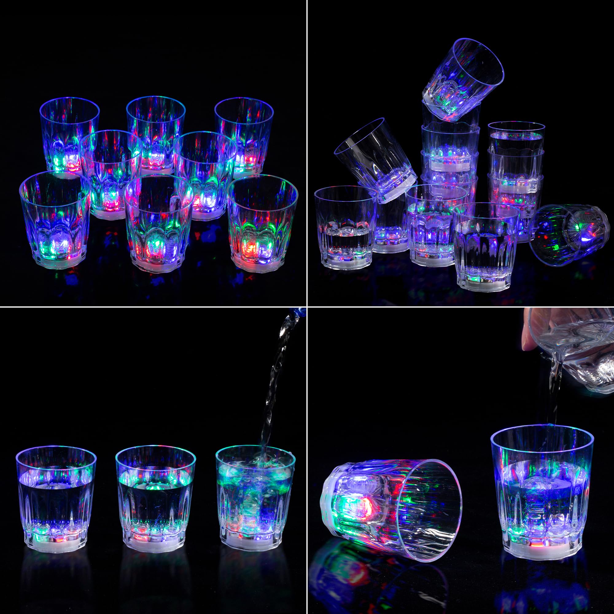 Lot de 48 verres à shot lumineux à DEL pour adultes - Verres à shot phosphorescents pour fête d'anniversaire, Noël, Halloween, bar, Pâques