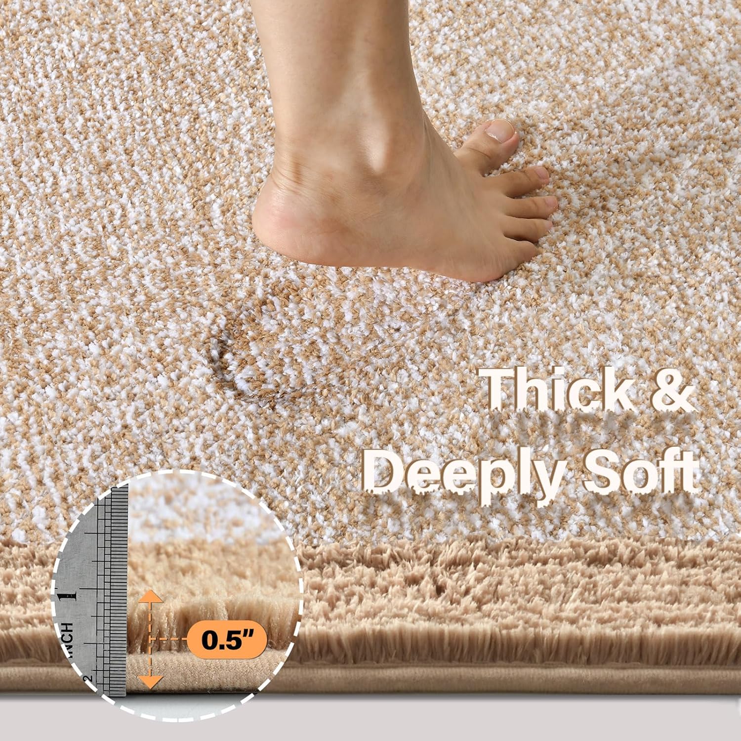 60x24 Long Bathroom Rugs Washable Non Slip, Beige Bath Mat for Bathroom Floor Tub, Soft Absorbent Quick Dry Mats for Shower,Bathtub,Home Decor
