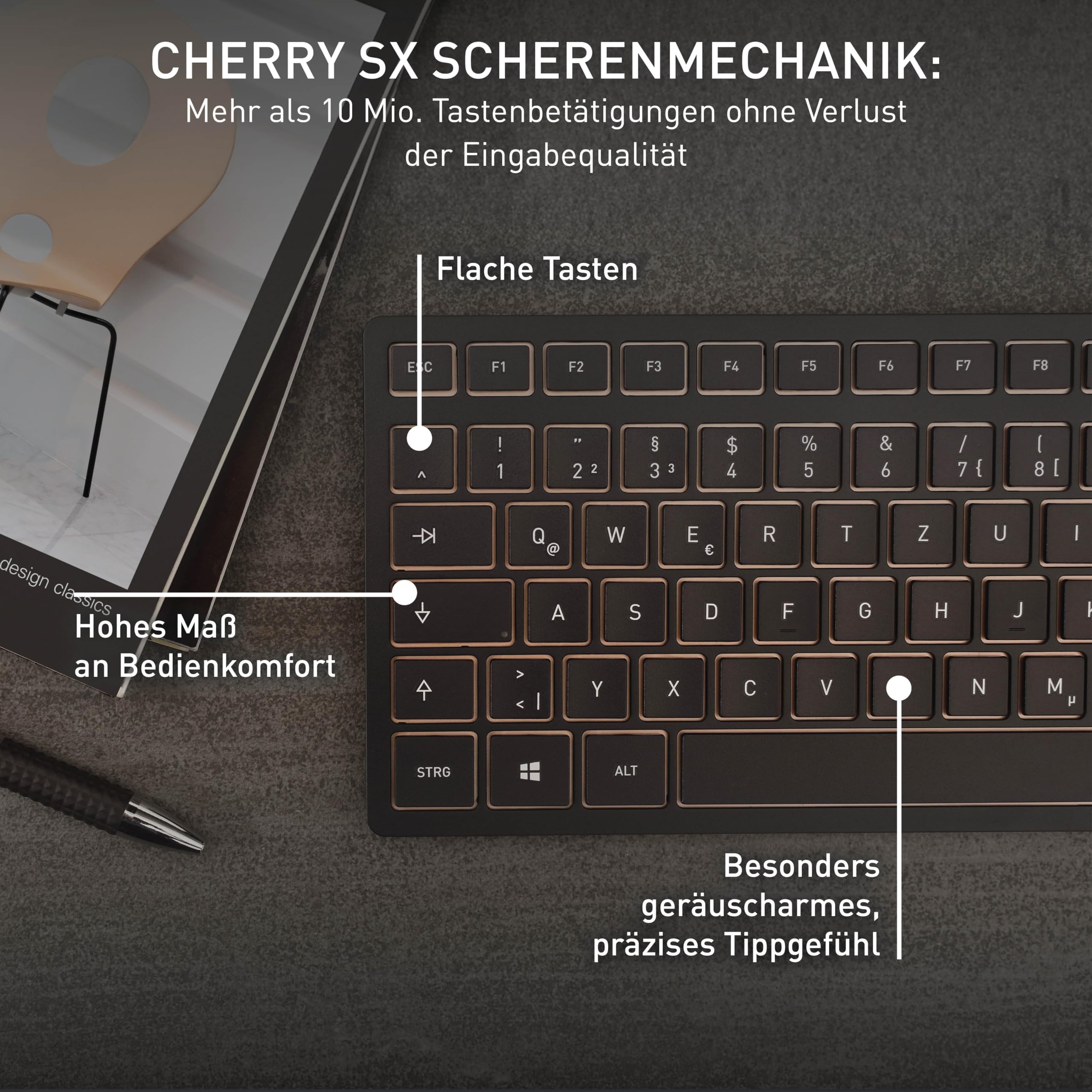 CHERRY DW 9100 Slim, Kabelloses Tastatur-Maus-Set, Tschechisches/Slowakisches Layout (QWERTZ/QWERTY), Bluetooth & 2,4 GHz Funk, Wiederaufladbar, Schwarz-Bronze