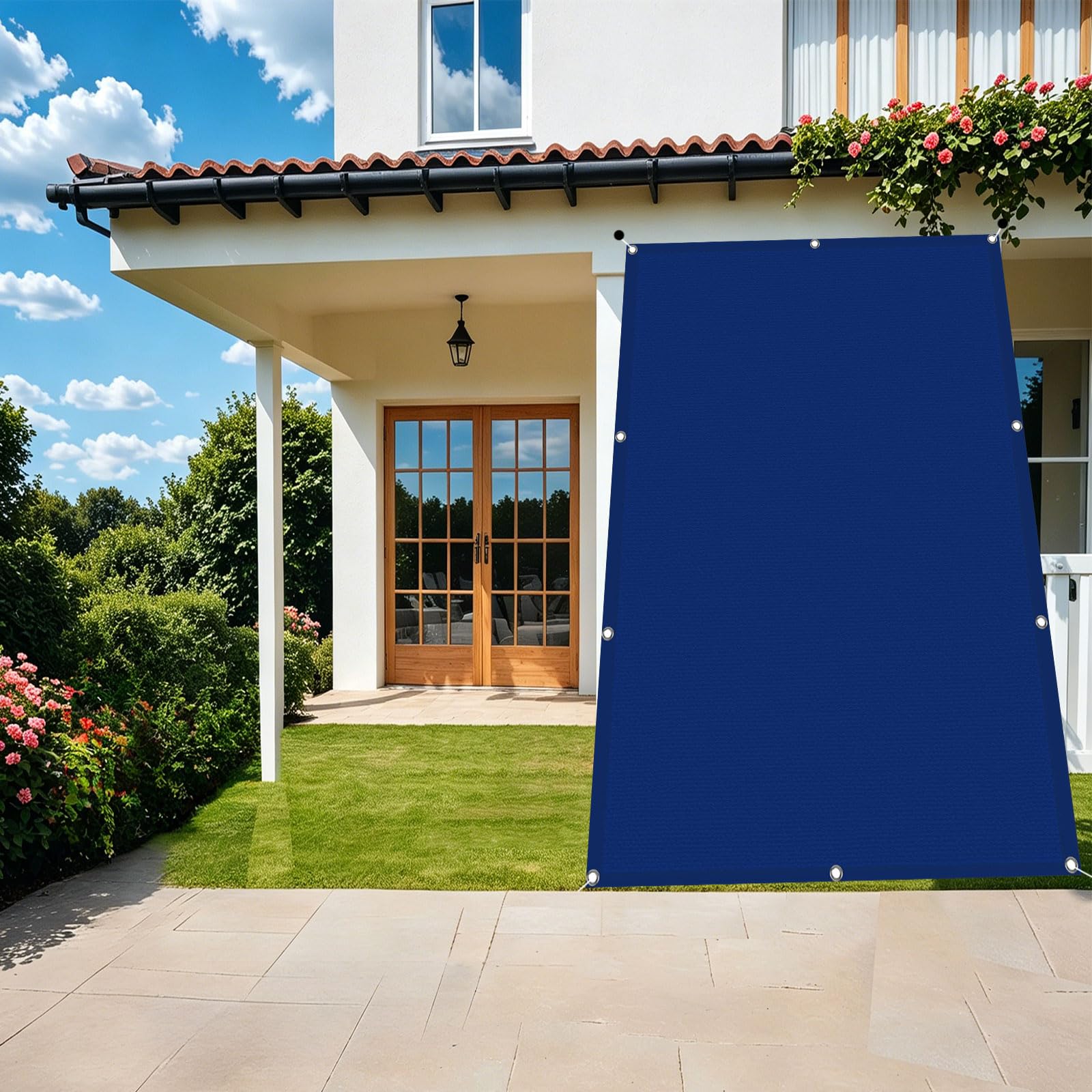 Voile d'ombrage de terrasse bleu foncé pour ombrager vos repas de jardin