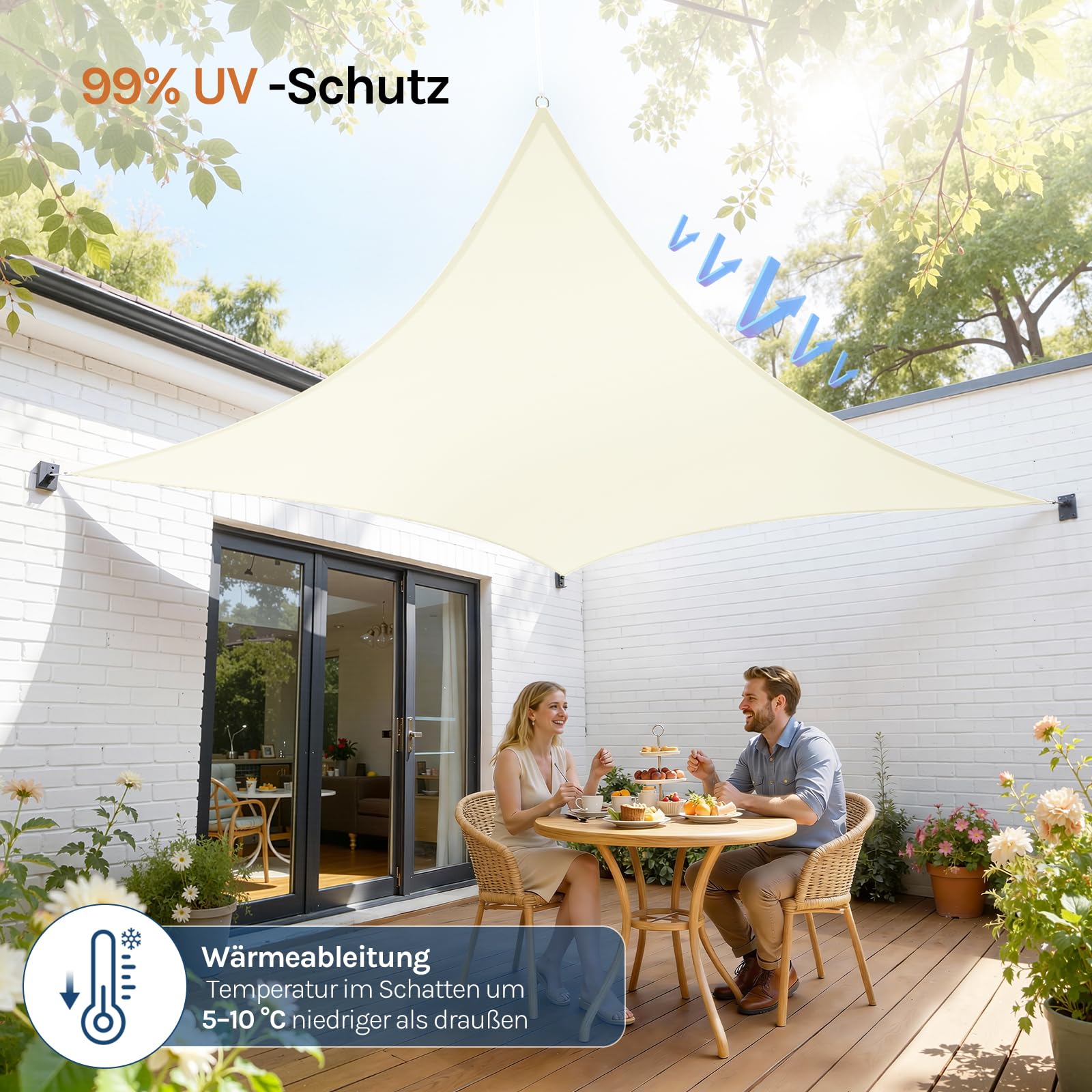 Amazon.de: WOLTU Sonnensegel Rechteck 5x7m Creme wasserabweisend  Sonnenschutz Polyester Windschutz mit UV Schutz fr Garten Terrasse Camping