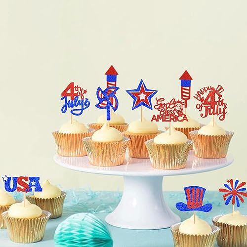Miniatura 7 de 30 piezas de decoración para cupcakes del Día de la Independencia con purpurina de la bandera nacional, para palillos de dientes, accesorios para