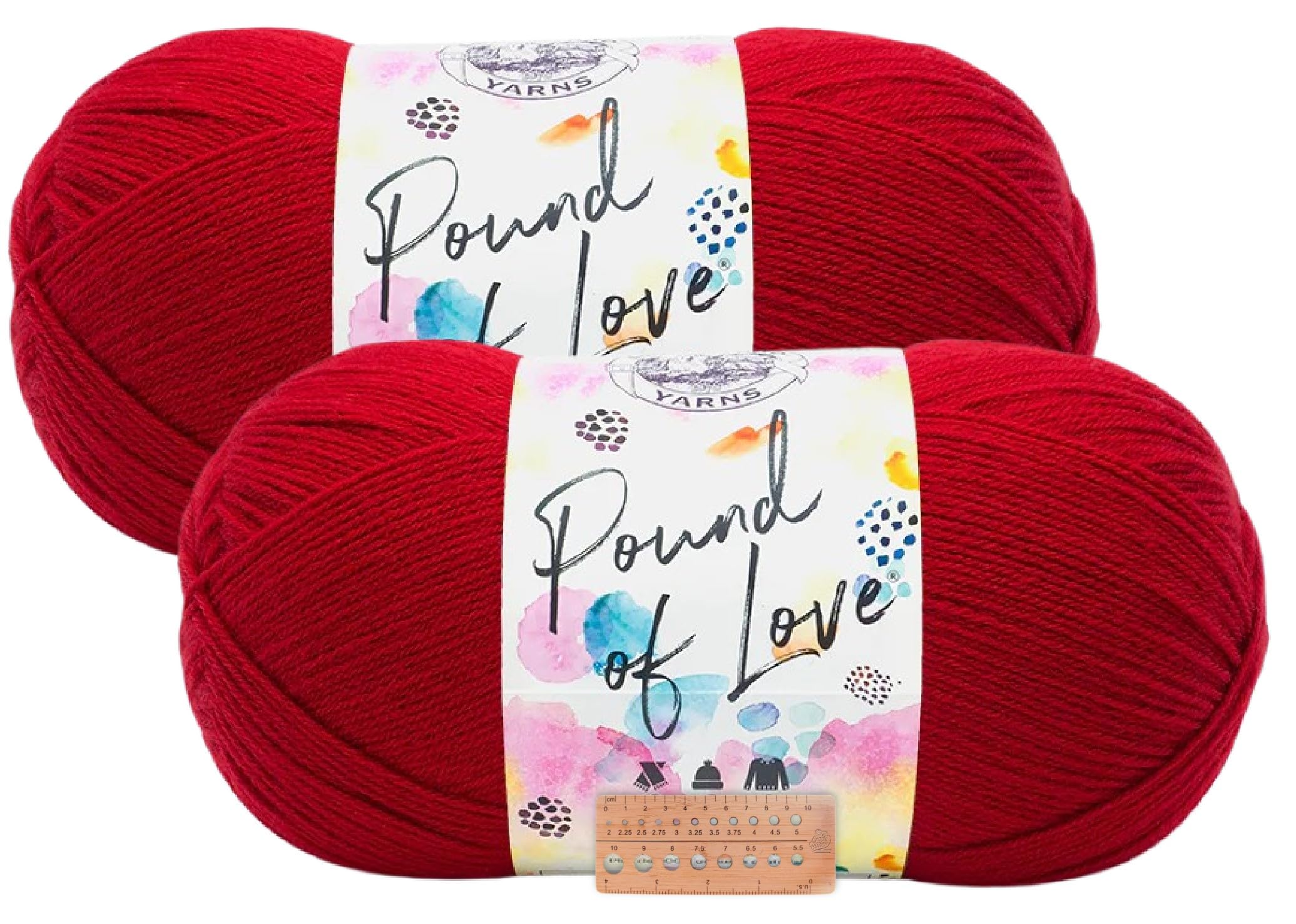 Laine Lion Brand Pound of Love cerise lot de 2 pour tricoter sans nœuds ni raccords