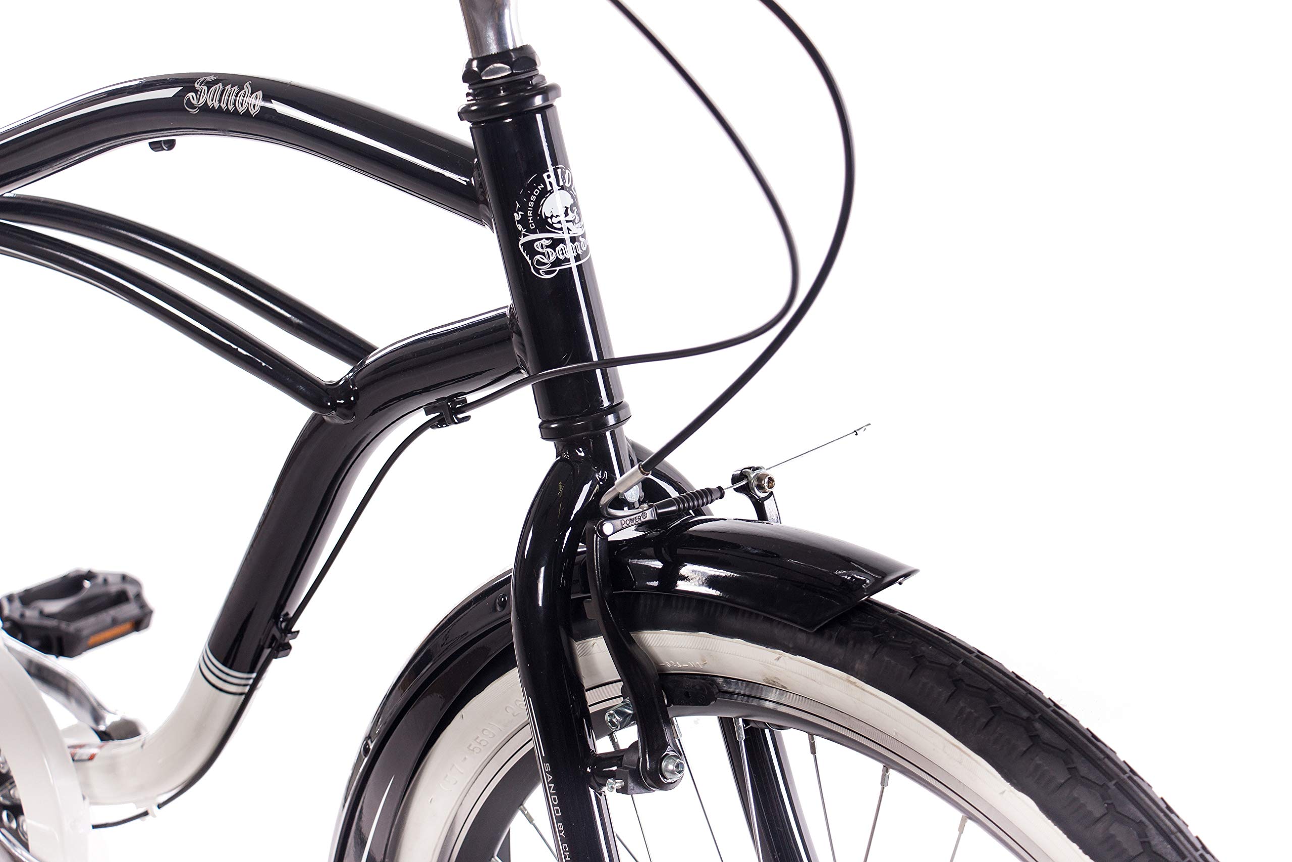 CHRISSON 26 Zoll Beachcruiser Sando schwarz Weiss mit 3 Gang Shimano Nexus Nabenschaltung, Damenfahrrad, Herrenfahrrad im Retro Look, Vintage Cruiser Bike