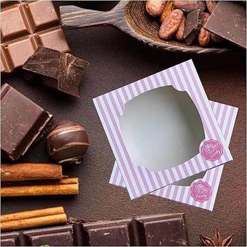 Miniatura 6 de Paquete de 20 cajas de panadería con ventana pequeñas de 6 x 6 x 2 pulgadas para galletas, dulces, pasteles, brownie, pastel de gasa, tarta, tarta,
