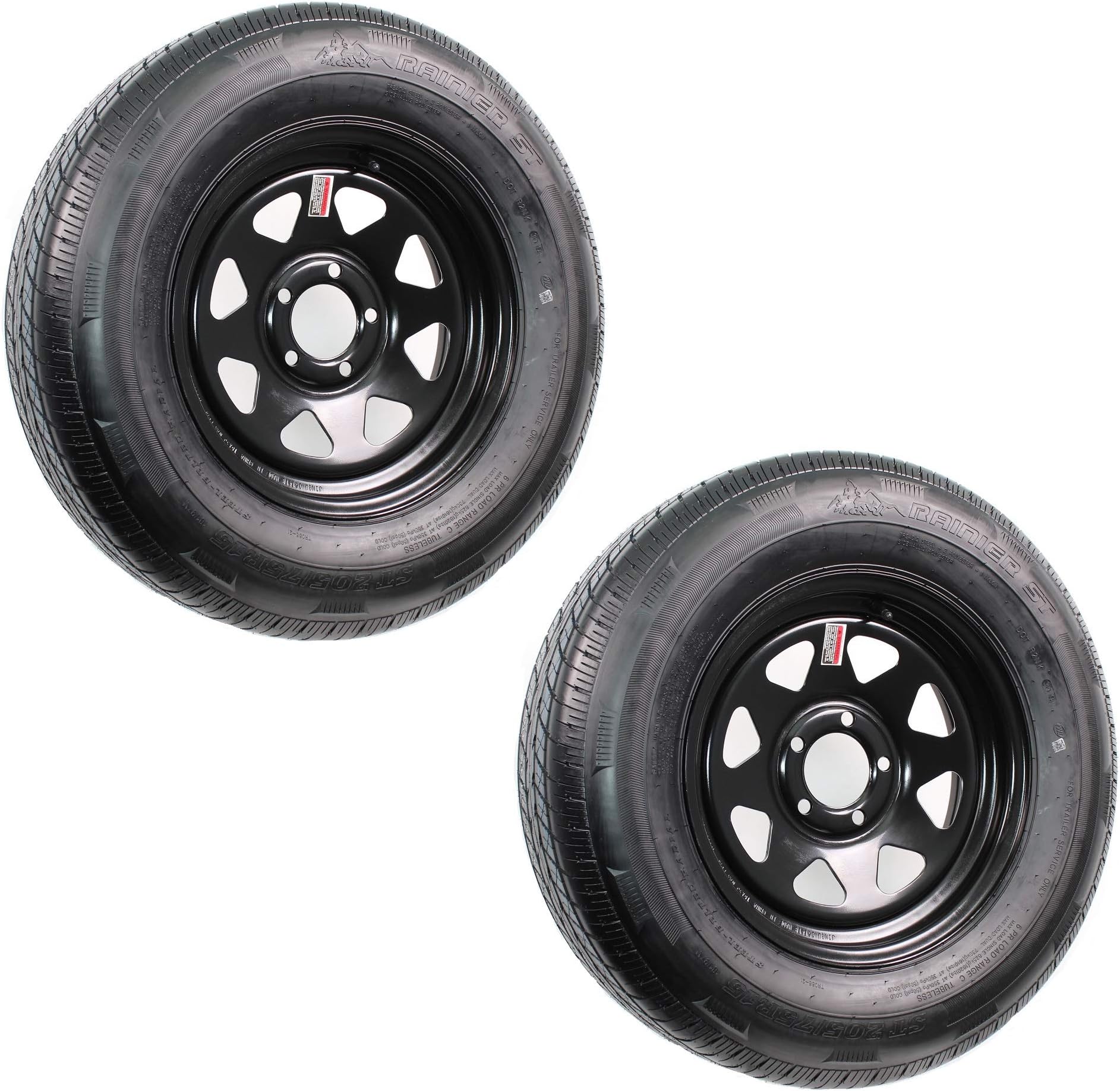 eCustomRim2-Pack Radial Trailer Tires On Rims ST205/75R15 Load Range C 5-4.5 Black Spoke Wheel - 6 Year Warranty w/Free Roadside