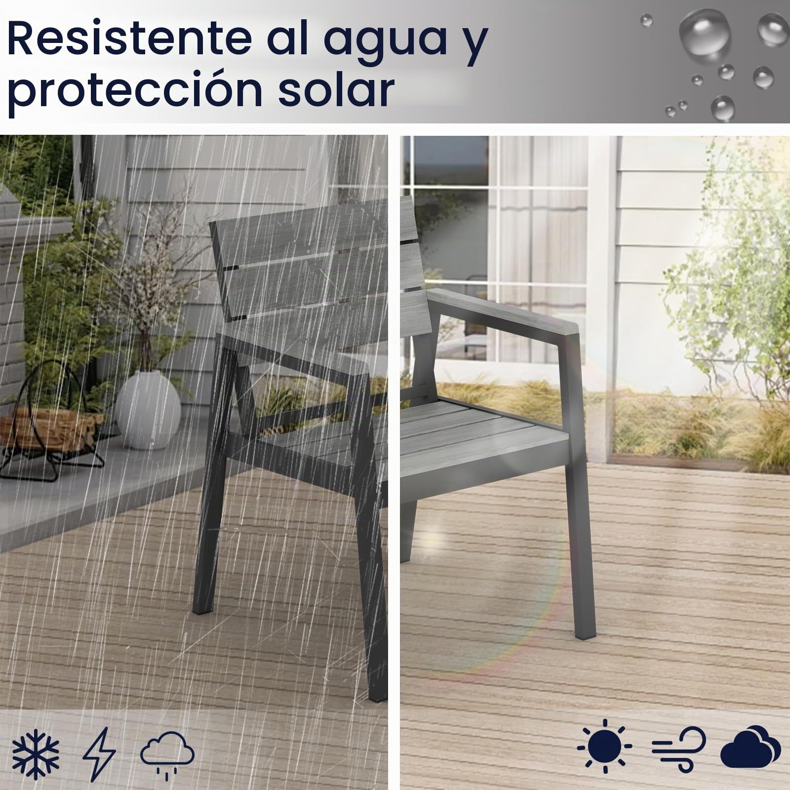 Devoko Juego de 2 sillas de jardín, Impermeables y duraderas, Acabado en Vetas de Madera, Estructura de Aluminio Mejorada, Asiento Amplio, soporta 160kg, fácil Limpieza, para Exterior.Gris