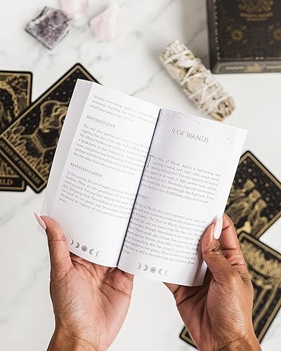 Miniatura 4 de Cartas místicas de tarot de papel dorado y negro con libro guía para principiantes y lectores avanzados de tarot gran baraja de tarot con amplia