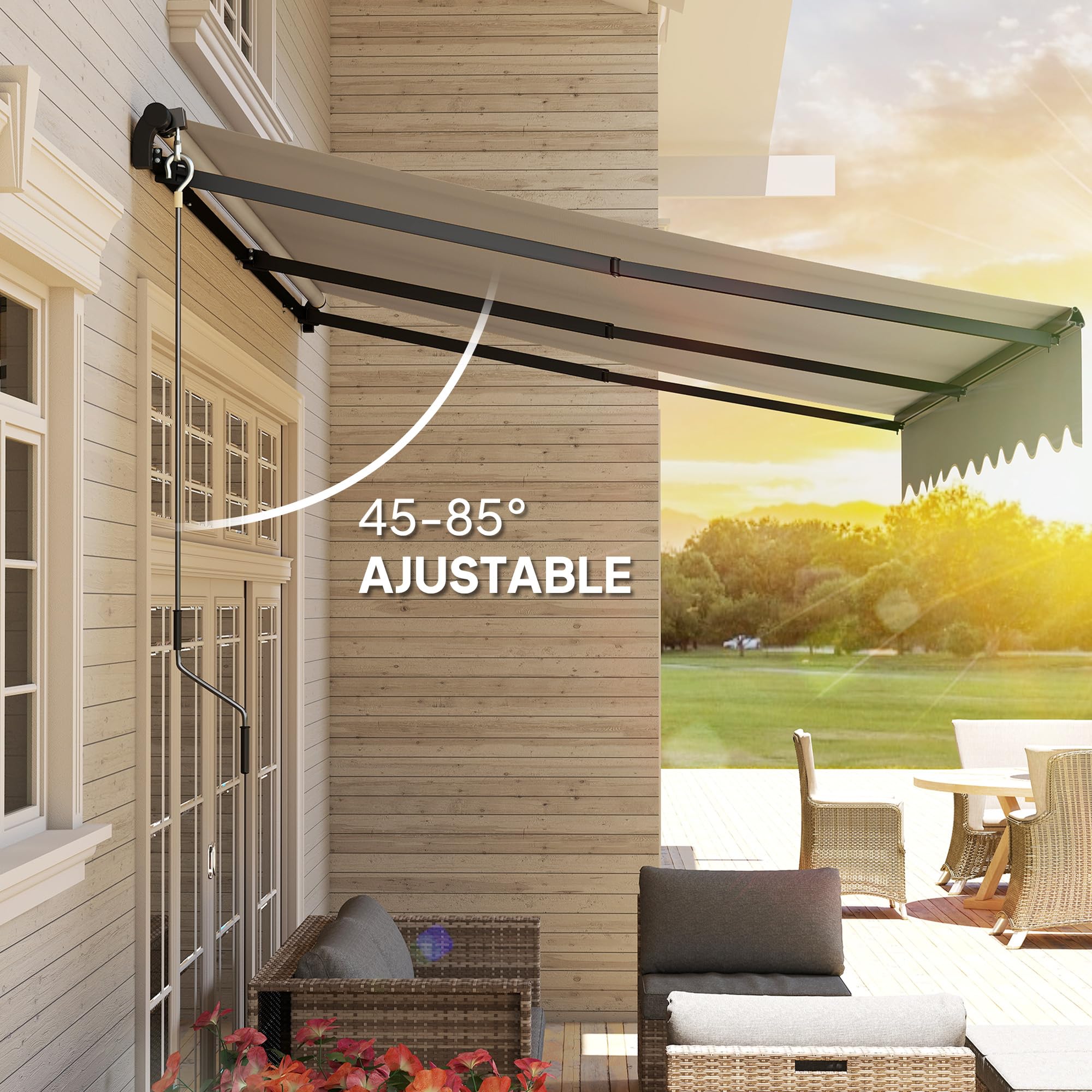 Outsunny Toldo Manual Retráctil 360x220 cm con Manivela de Aluminio Crema | 3 Brazos, Protección UV30+, Toldo Enrollable de Exterior, para Jardín Terraza Ventanas