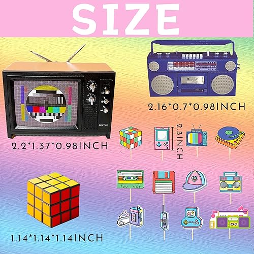 Miniatura 3 de JeVenis Decoración retro para cupcakes de fiesta de los años 90, decoración temática de los años 80, suministros para fiestas de rock